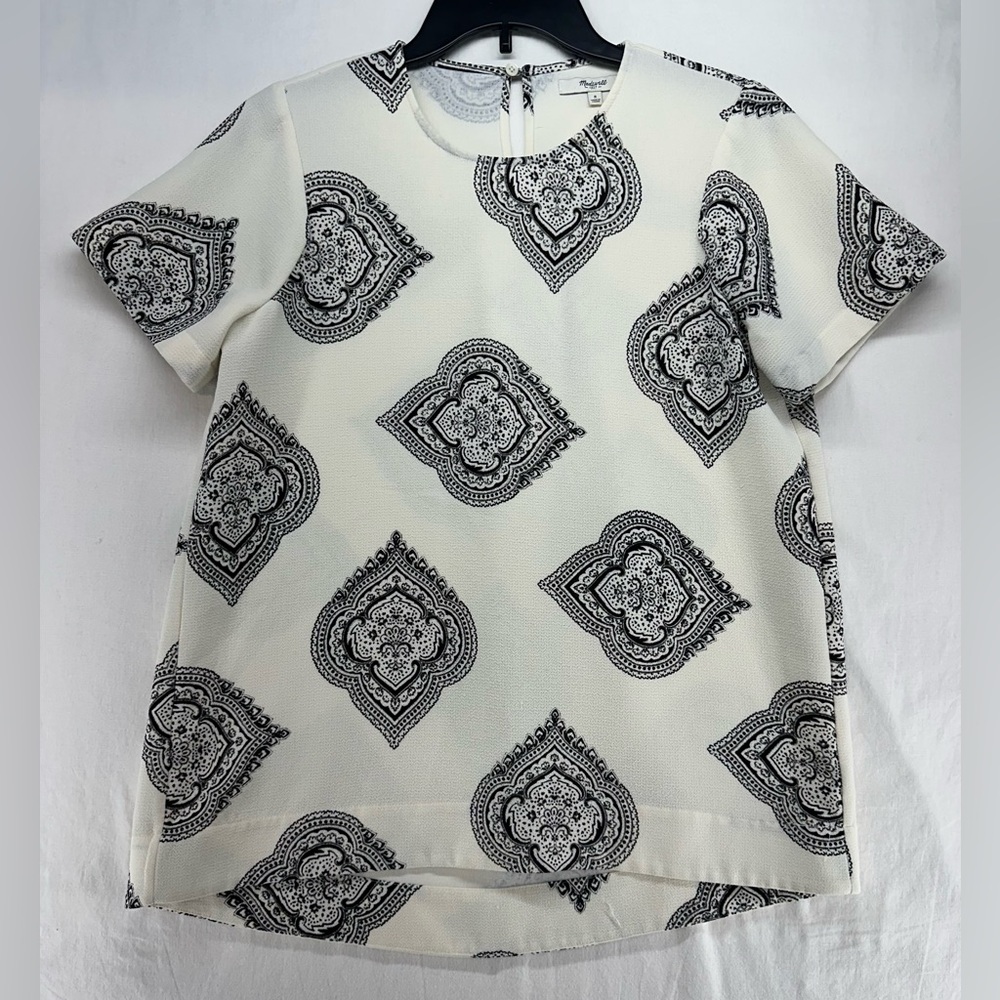 Madewell Shirt Blouse Cream Black Tailored Estate Paisley Mandala Womens‎ Size S